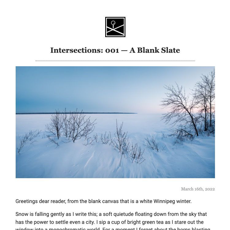 Intersections Newsletter - a screenshot of the header in the first edition email