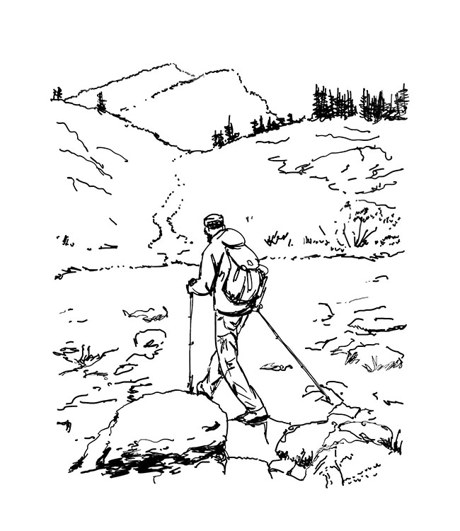Sketch of David Quiring hiking