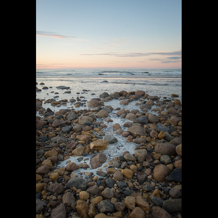The Hudson Bay coast at sunset.