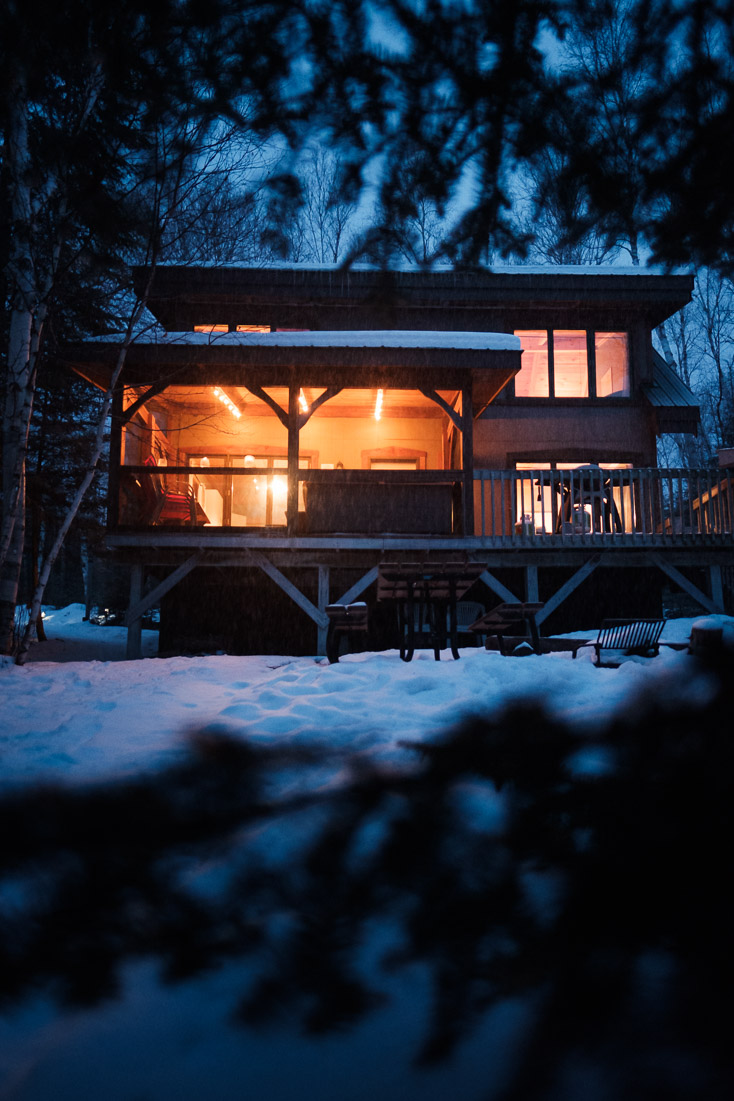 A cabin’s warm glow contrasts the cold of deep winter.Context: This was the home of a 2020 artist residency I took part in, graciously hosted by Falcon Trails Resort. –link forthcoming–